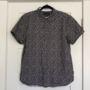Kenneth Cole Men’s Dress Shirt Short Sleeve Floral Black and White XL 100 Cotton